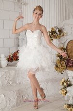 White strapless Short Prom Dress Organza Beading