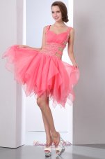 Coral Red Straps Prom Dress Beading