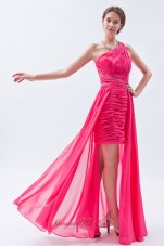Sequin One Shoulder Hot Pink High-low Prom Dress