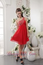 Red Beading One Shoulder Short Prom / Cocktail Dress