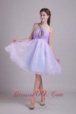 Lilac A-line V-neck Organza Beading Prom Cocktail Dress
