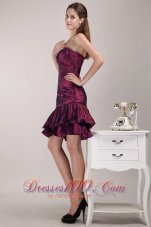 One Shoulder Knee-length Taffeta Ruffles Prom Dress