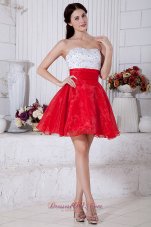 Red and White Prom / Homecoming Dress Beading Mini