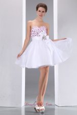 Red Beading White Prom Party Dress Mini Taffeta and Chiffon