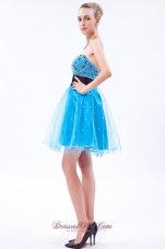 Sky Blue Beading Mini Black Prom Dress