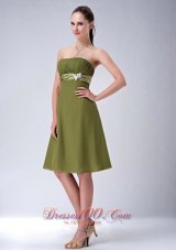 Olive Green Empire Ruched Bridesmaid Dress Knee-length