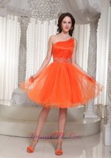 Orange Prom Dress One Shoulder Beaded Drocrate