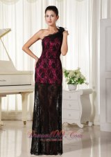 Lace One Shoulder Prom Dress Hand Made Flowers