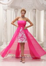 Lace High Low Ruched Hot Pink Prom Homecoming Dress