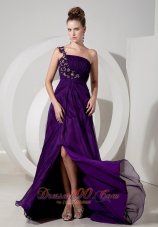One Shoulder Appliques Eggplant Purple Evening Dress