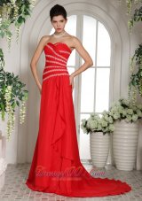 Red Sweetheart Prom Celebrity Dress With Brush Train
