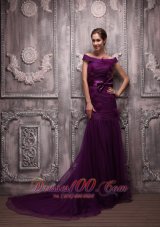 Off The Shoulder Dark Purple Mermaid Prom Evening Dress