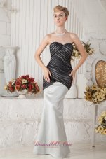 Ivory and Black Mermaid Ruched Prom Evening Dress