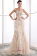 Sequins Champagne Mermaid Court Pageant Prom Dress