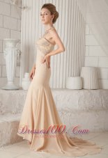 Champagne Mermaid Sweetheart Brush Beading Prom Dress