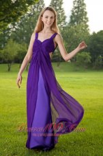 Purple Straps High Slit Ruched Evening Dress Prom