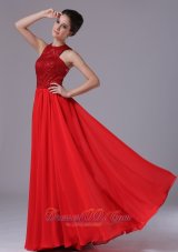Paillette High Neck Red Celebrity Prom Evening Dress Chiffon