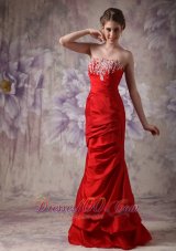 Beading Red Prom Evening Dress Strapless Taffeta