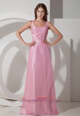 Square Beaded Rose Pink Prom Evening Dress Taffeta