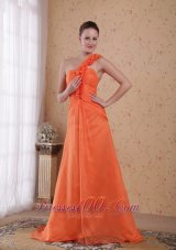 Orange Prom Evening Dress One Shoulder Sweep Train