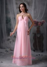 Halter Beaded Baby Pink Prom Evening Dress Chiffon