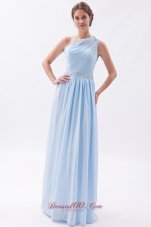 Beading One Shoulder Light Blue Prom Evening Dress