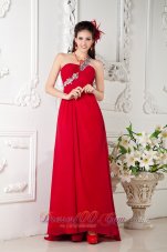 Appliques One Shoulder Red Prom Evening Dress Train