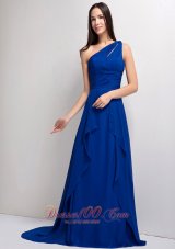 Peacock Blue Ruched One Shoulder Bridesmaid Dress