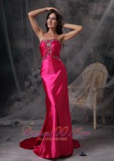 Beaded Sweetheart Ruched Hot Pink Prom Evening Dress