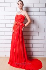 Red Column Strapless Prom Celebrity Dress Chiffon Pleat