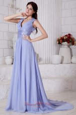 Lilac Empire V-neck Beading Prom Evening Dress Chiffon