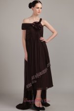Brown Asymmetrical High-low Chiffon Beading Prom Dress