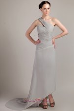 Grey Empire One Shoulder Chiffon Ruch Prom Dress