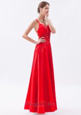 Red Column Sheath Spaghetti Straps Prom Dress Taffeta