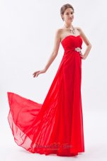 Red Empire Strapless Prom Dress Chiffon Beading
