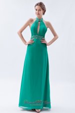 Turquoise Column Sheath Prom Dress Backless Chiffon