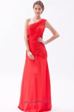 Red Column Sheath Prom Dress Chiffon Ruch Floor-length