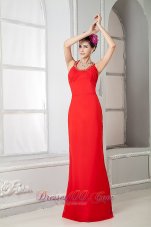 Custom Red Prom Evening Dress Column Scoop Chiffon Beading