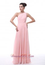Ruched Beading Light Pink Chiffon Bridesmaid Dress