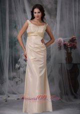 Champagne Column Floor-length Satin Prom Evening Dress