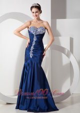 Formal Modern Navy Blue Mermaid Prom Pageant Dress with Ruch Beading