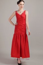 2013 New Style Red Ruch Tea-length Prom Dress