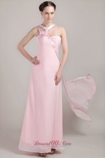 Baby Pink Asymmetrical Ankle-length Chiffon Prom Dress