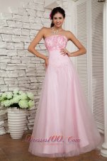 Beading Baby Pink Tulle Floor-length Prom / Evening Dress