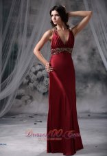 Burgundy Halter Beaded Floor-length Prom / Evening Dress