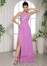 One Shoulder Lavender Slit Beaded Prom Celebrity Dress