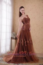 Appliques Tulle Brush One Shoulder Prom Pageant Dress