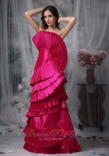 Organza Hot Pink Fan Shape Layered Evening Dress