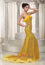 Straps Mermaid Brush Sequin Flouncing Prom Celebrity Dress