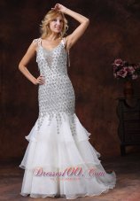 Ruffles Layered Straps Sequined mermaid Prom Gown Dress